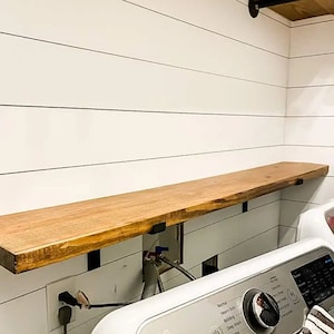Industrial Floating Laundry or Kitchen Shelf, Rustic Wall Shelf, Iron L Shaped Bracket Shelf, Open Shelving, Modern custom shelving