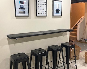 Modern Loft Bar Table, Narrow Home Office Desk, Spacesaver Pipe Brackets