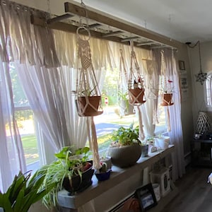 Bathroom Farmhouse Ladder Pot Rack, Rustic Pot and Pan Holder, Wood stained Plant storage, Ceiling Rustic Pot rack. Kitchen Pot Rack image 4