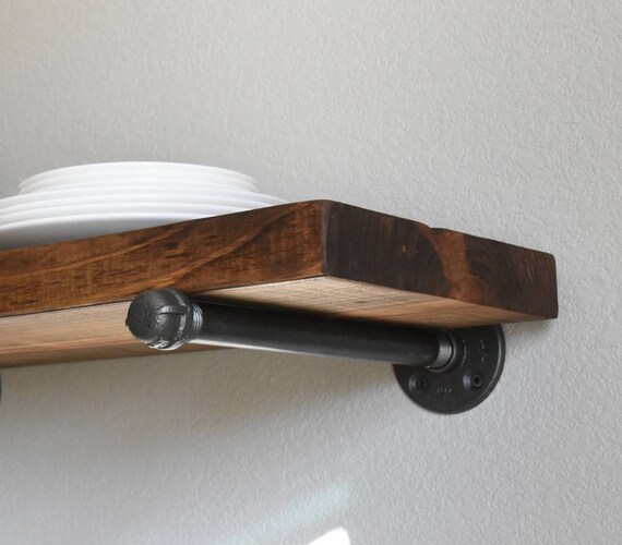 Floating Shelf Pipe Brackets Rustic Wood And Image 0