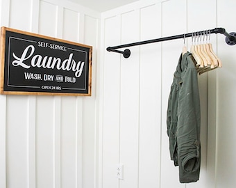 Industrial Laundry Room Drying Clothing Rack - Plumbing Pipe Towel and Clothing Bar.  Clothes, Coat, and Garment Hanger, Laundry Towel Bar