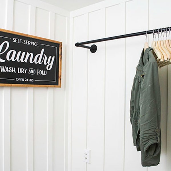 Industrial Laundry Room Drying Clothing Rack - Plumbing Pipe Towel and Clothing Bar.  Clothes, Coat, and Garment Hanger, Laundry Towel Bar