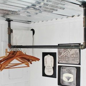 Industrial Laundry Room Drying Clothing Rack - Plumbing Pipe Towel and Clothing Bar - Wash room towel rack - Overhead hanging clothes bar