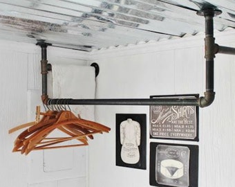 Industrial Laundry Room Drying Clothing Rack - Plumbing Pipe Towel and Clothing Bar - Wash room towel rack - Overhead hanging clothes bar