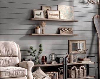 Hidden Bracket Picture Ledge Modern Farmhouse Style - Rustic Solid Wood