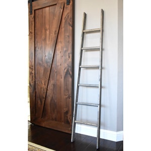 Tapered Gray Wash 6 ft Blanket Ladder, Vintage Quilt Ladder, Rustic Pinewood Ladder, Bedroom & Bathroom Robe and Quilt, Orchard Ladder