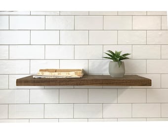 Rustic Wood Floating Shelf: Modern Farmhouse Style - No Brackets