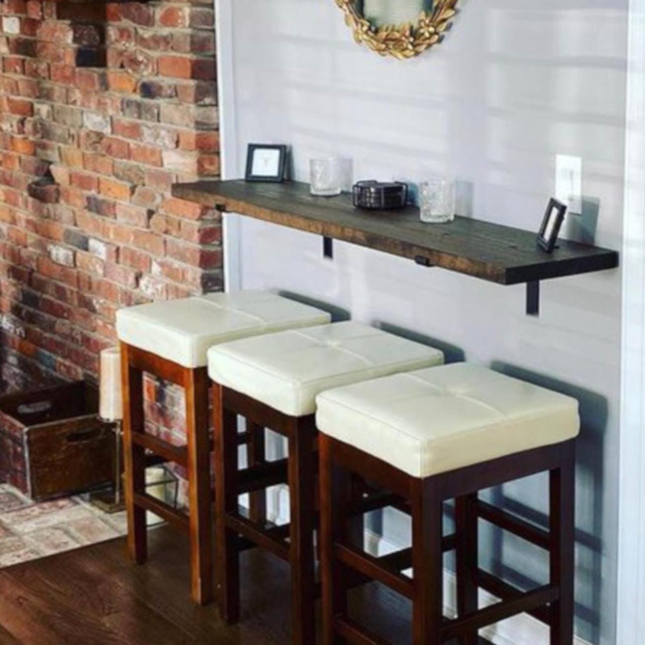 Modern Floating Shelf, Many Depths Rustic Shelf, Two Iron L Shaped Bracket Shelf, Farmhouse Laundry Room Shelf, Hand Stained wood