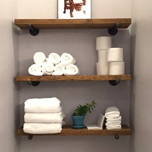 Rustic Floating Shelf: Wood and Pipe, Industrial Bathroom Storage