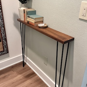 Rustic Narrow Console Table: Solid Pine Wood with 34" Hairpin Legs