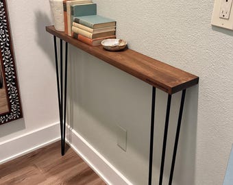 Rustic Narrow Console Table: Solid Pine Wood with 34" Hairpin Legs