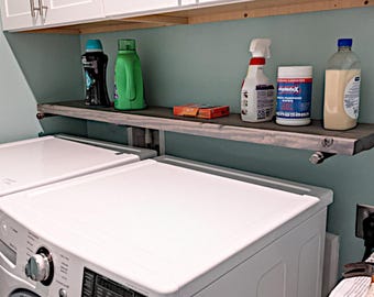 Farmhouse Floating Shelf: Rustic Wood & Pipe, Laundry Room Storage