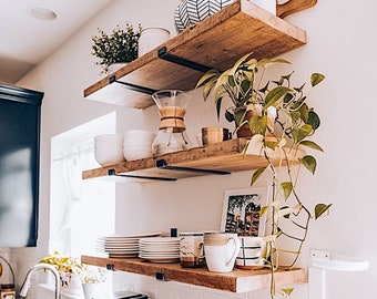 Matte Black J Lip Bracket Floating shelf, Modern Shelving, Rustic Wood Shelf, Bookshelf, Farmhouse Bathroom, Laundry or Kitchen shelf