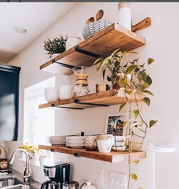 Solid Wood Floating Shelves, Floating Shelves with Bracket, Kitchen  Shelves, Bracket Shelf, Decor Shelf, Floating Shelf, Bathroom Shelves