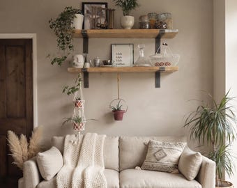 Set of TWO Floating Rec Room Shelves, with sturdy Black L Brackets