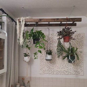 Bathroom Farmhouse Ladder Pot Rack, Rustic Pot and Pan Holder, Wood stained Plant storage, Ceiling Rustic Pot rack. Kitchen Pot Rack Bild 2