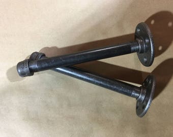 Industrial Pipe Shelf Brackets, Gun Metal Gray Retail Display (Pair)