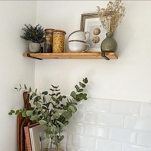 Floating Shelf, Rustic Shelves, Farmhouse Shelf, Flat J Shaped Bracket Shelf, Kitchen shelf, Fixer Upper Shelf, Book shelf. Wood Wall Shelf