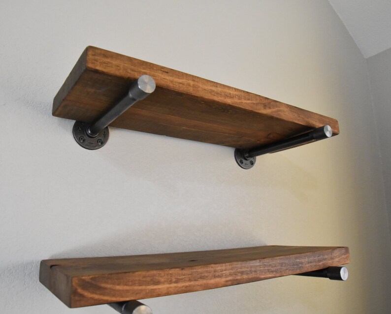 Industrial Rustic Floating Shelves Steel End Cap Bracket Farmhouse Wall Shelf Coffee Bar Wood Kitchen