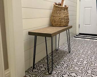 Rustic Farmhouse Bench: Solid Pine Wood, 16' Hairpin Legs