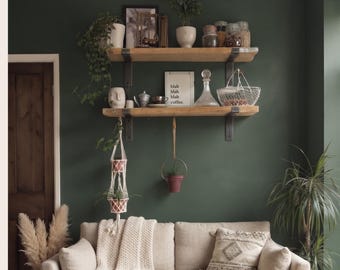Study & Home Office Decor, Set of TWO Floating Rustic Shelves with Black L Brackets