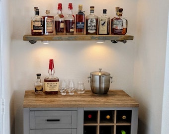Long Rustic Floating Shelf, Farmhouse Home Office Shelf, Bourbon and Whiskey Display, Wood Wall Shelving, Modern Custom Shelf