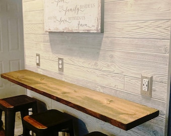 Rustic Floating Kitchen Shelf: Solid Wood Shelving & Beefy Low Profile Brackets