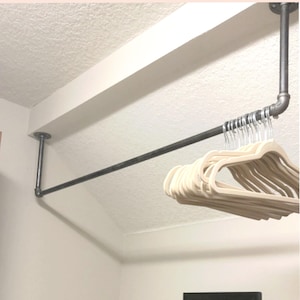13&quot; Drop Laundry Room Drying Clothing Rack - Industrial Ceiling Mount Towel and Clothing Bar.  Clothes, Coat, and Garment Hanger