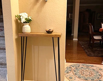 Narrow Console Table, 40" long Rustic Wood Hairpin leg console, Entryway Display, Wall Mounted Modern Side Table, Rustic Radiator Cover