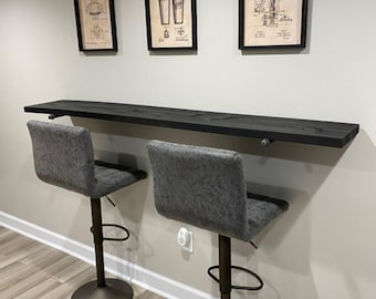 Industrial Loft Bar Table, Rustic Floating Wood Shelf, Farmhouse Pipe Brackets