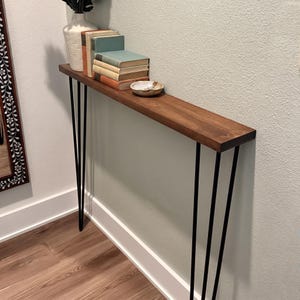 Rustic Narrow Entryway Table: Solid Pine Wood Console with 28" Hairpin Legs