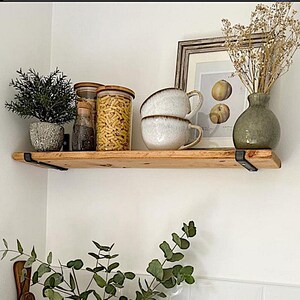 Rustic Floating Shelf: Farmhouse Wood Wall Shelf with J-Brackets