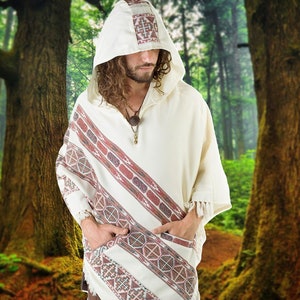 Mens Poncho Large Hood Yak Wool White Tribal Embroidery Celtic - Etsy