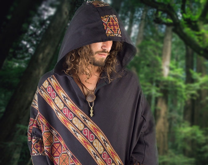 black hooded poncho mens