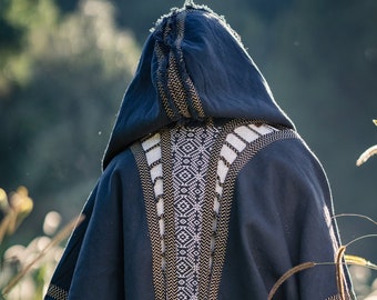 Mens Hooded Kimono Vest Black Alchemist Wizard Sorcerer Tribal Ritual Ceremony Gypsy Festival Magic Magia Alchemy Primitive Rave Boho AJJAYA