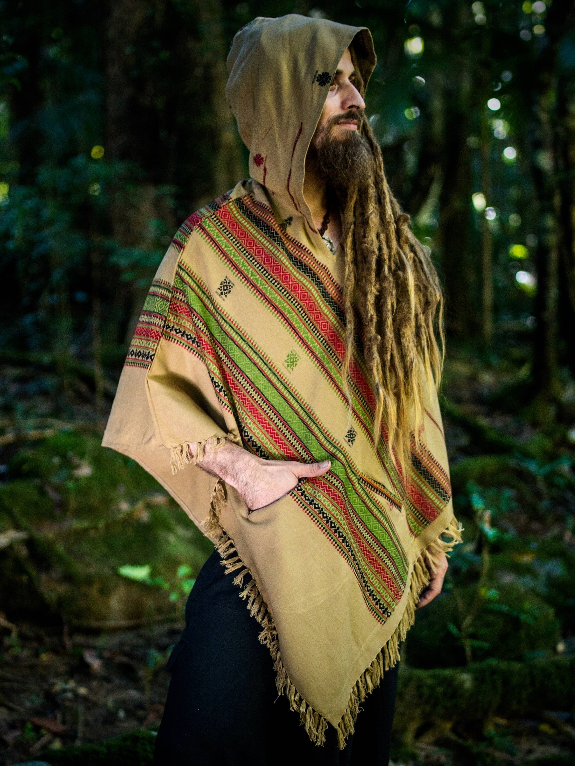 Desert Sand Brown Cashmere Wool Poncho 