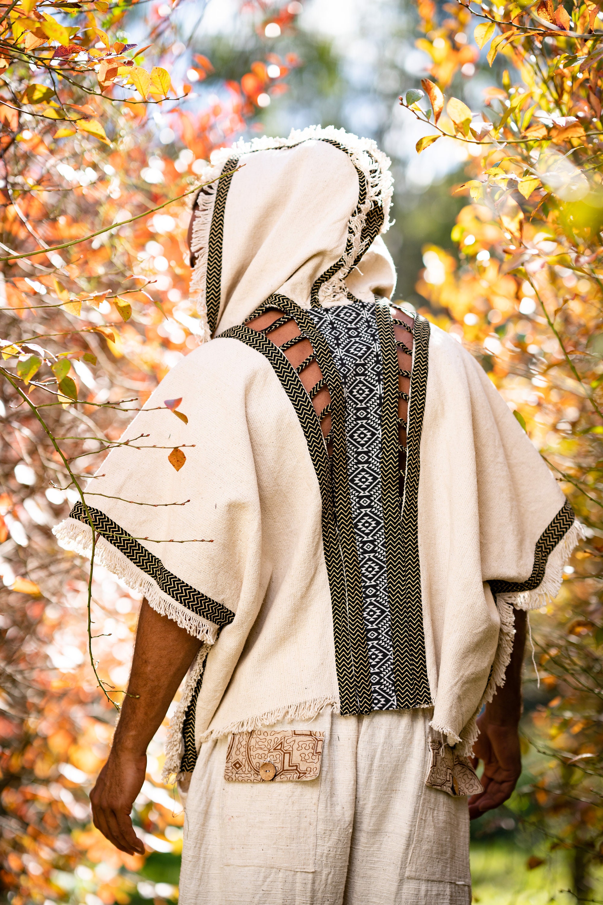 Mens Hooded Kimono Vest Black Alchemist Wizard Sorcerer Tribal Etsy