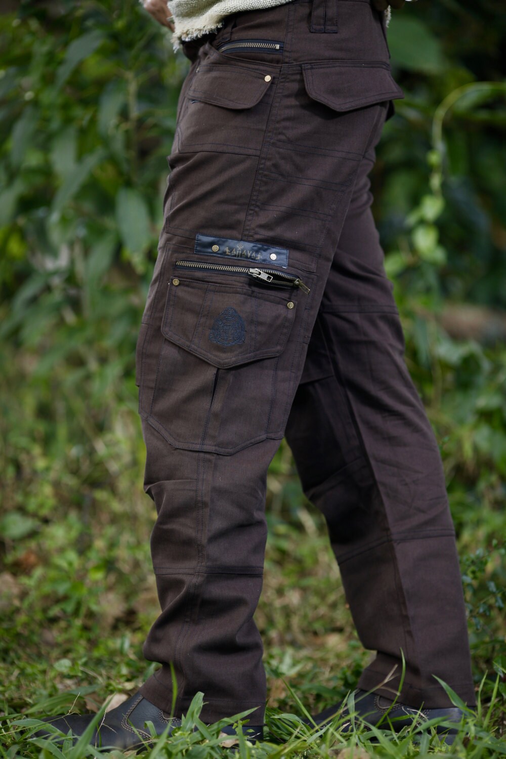 Dark Brown Long Kru Cargo Goa Functional Pants, Trousers Many Pockets ...
