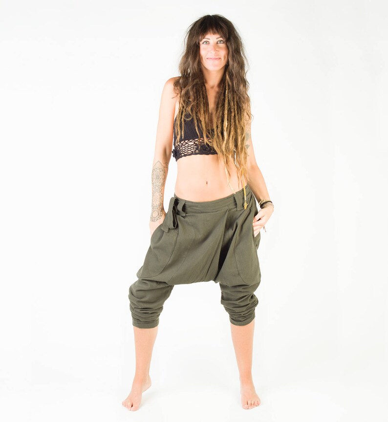 Primitive Handmade Comfortable Yoga Gypsy Boho Alibaba Aladdin Festival Goa two Pockets AJJAYA Womens Pants Green Afghani Harem Drop Crotch