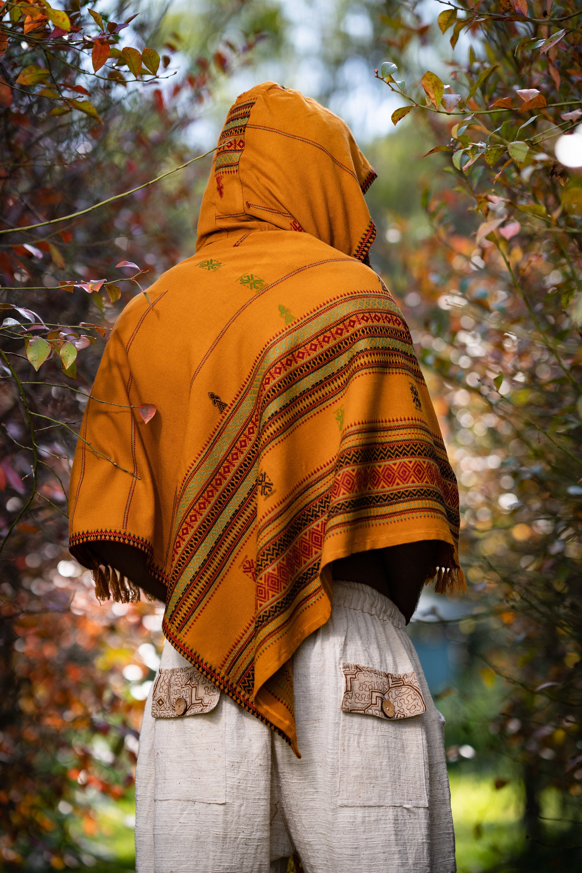 orange cashmere poncho