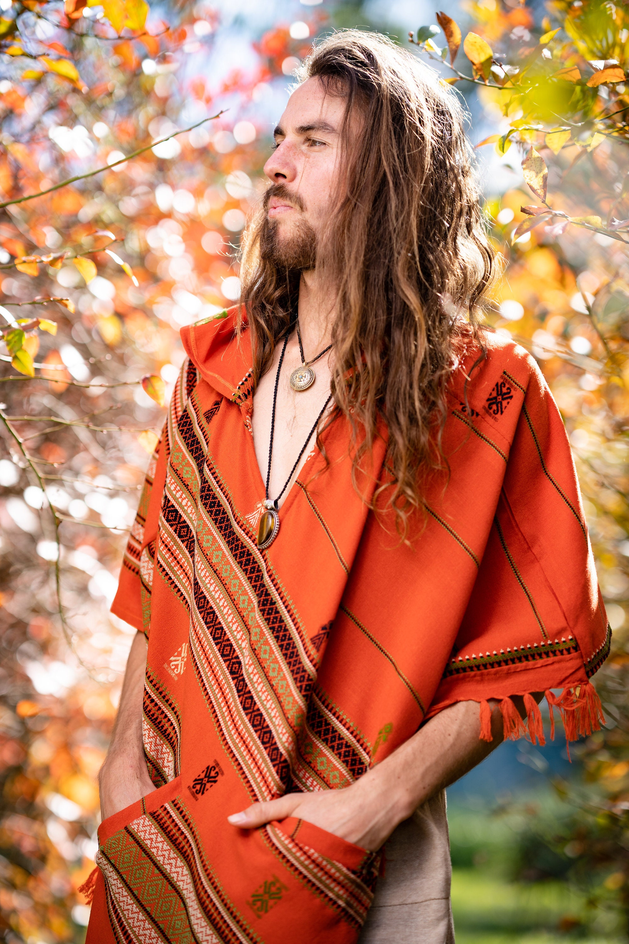 orange cashmere poncho