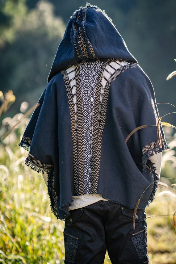 Mens Hooded Kimono Vest Black Alchemist Wizard Sorcerer Tribal | Etsy