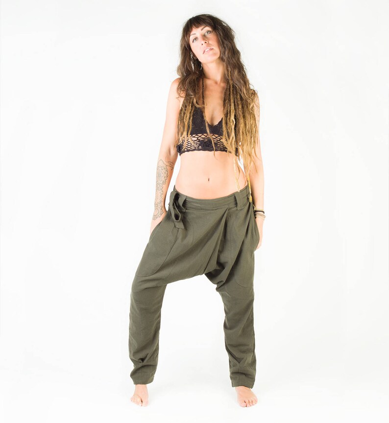 Primitive Handmade Comfortable Yoga Gypsy Boho Alibaba Aladdin Festival Goa two Pockets AJJAYA Womens Pants Green Afghani Harem Drop Crotch