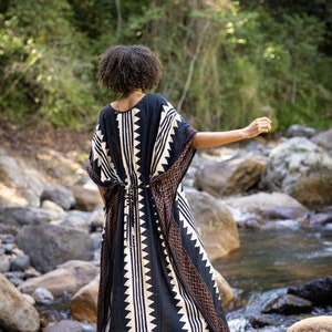 ELGA Kaftan Maxi Long Dress Soft Breathable Rayon Fabric Tribal Black White African Patterns Boho Festival Elegant Shamanic AJJAYA image 8