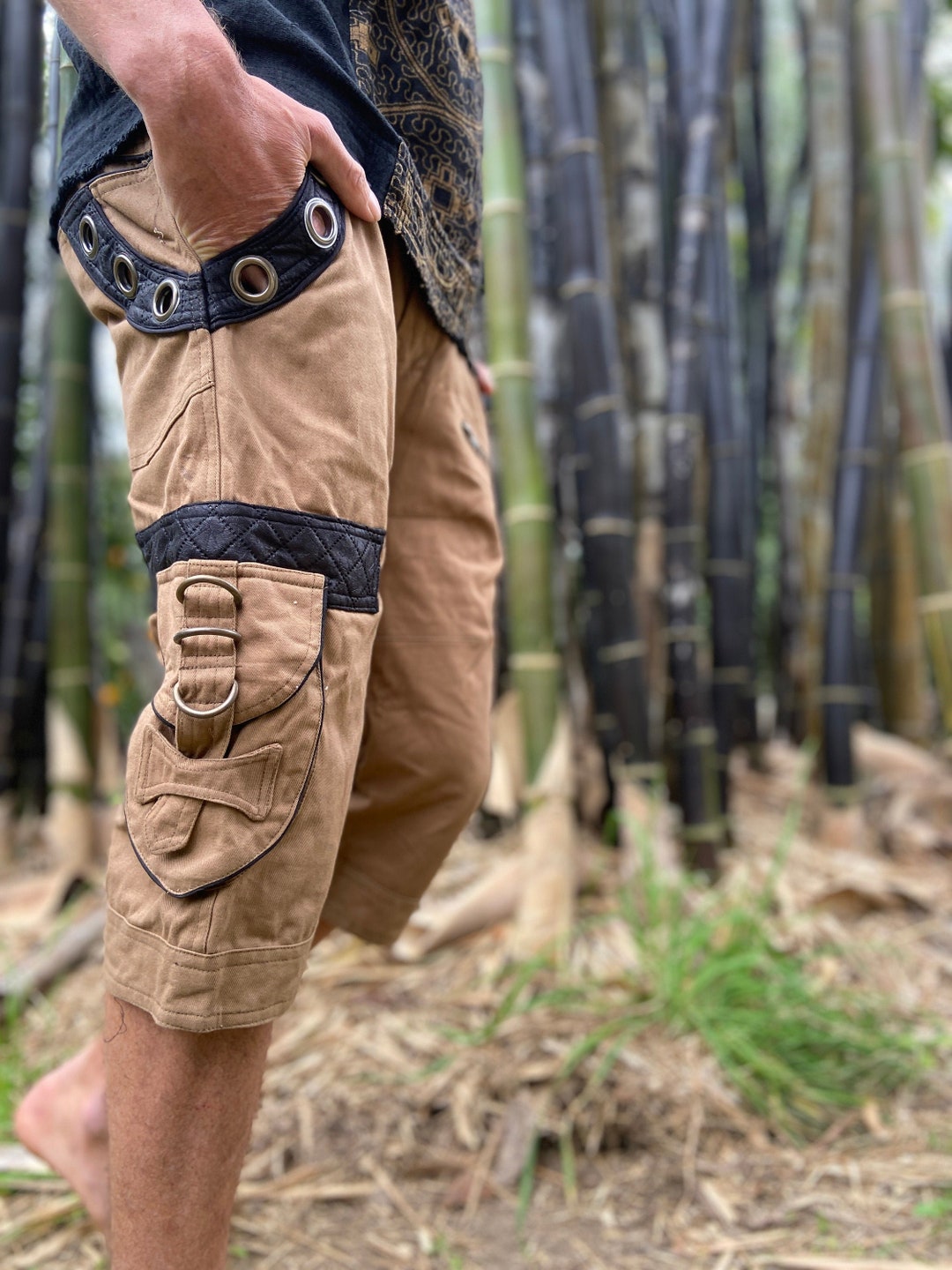 DAKRU Brown Cargo Mens Pants Shorts Knee High Tactical Functional Many  Pockets Festival Tribal Nomadic Rave Steampunk Short Trousers AJJAYA -   Hong Kong