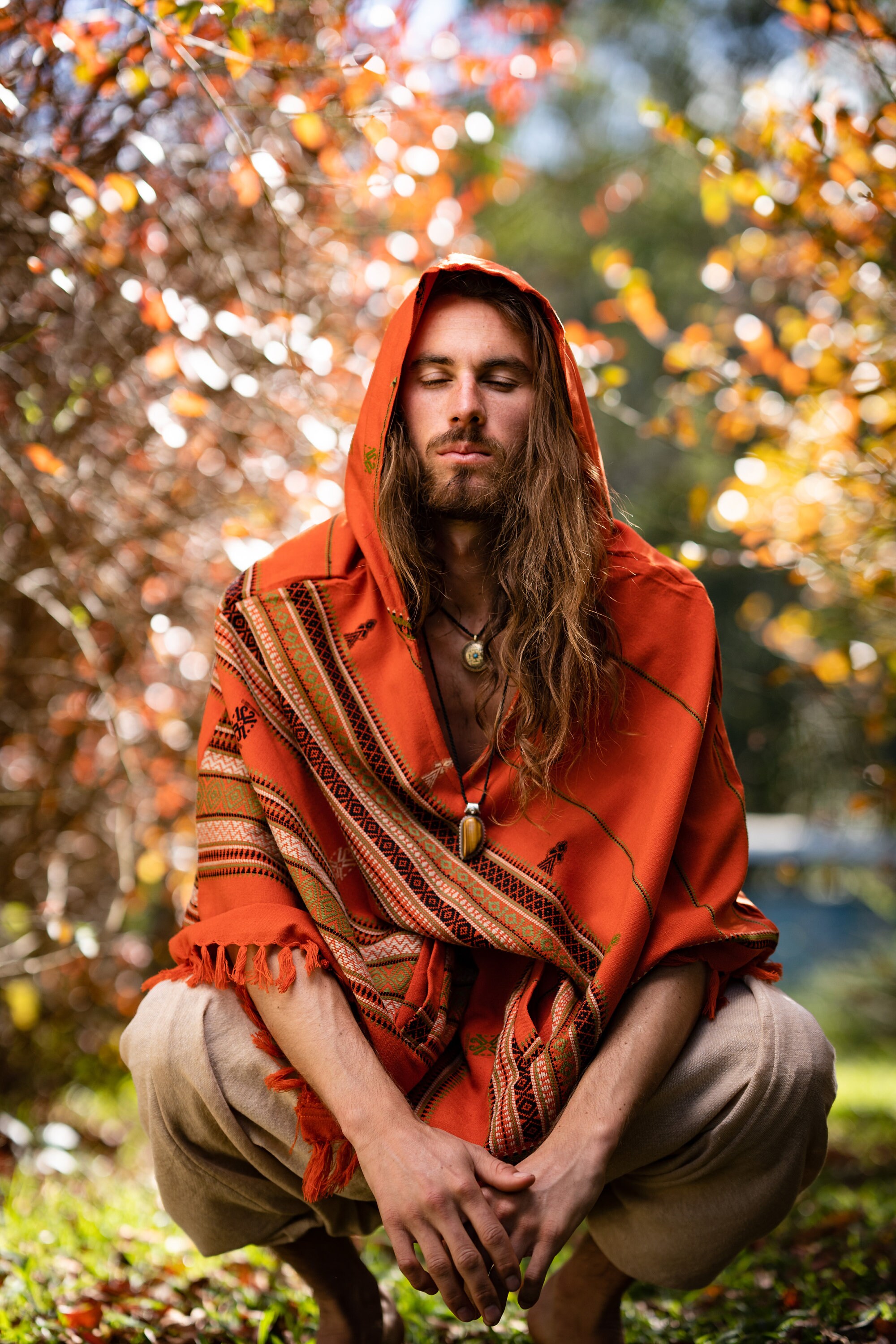 orange cashmere poncho