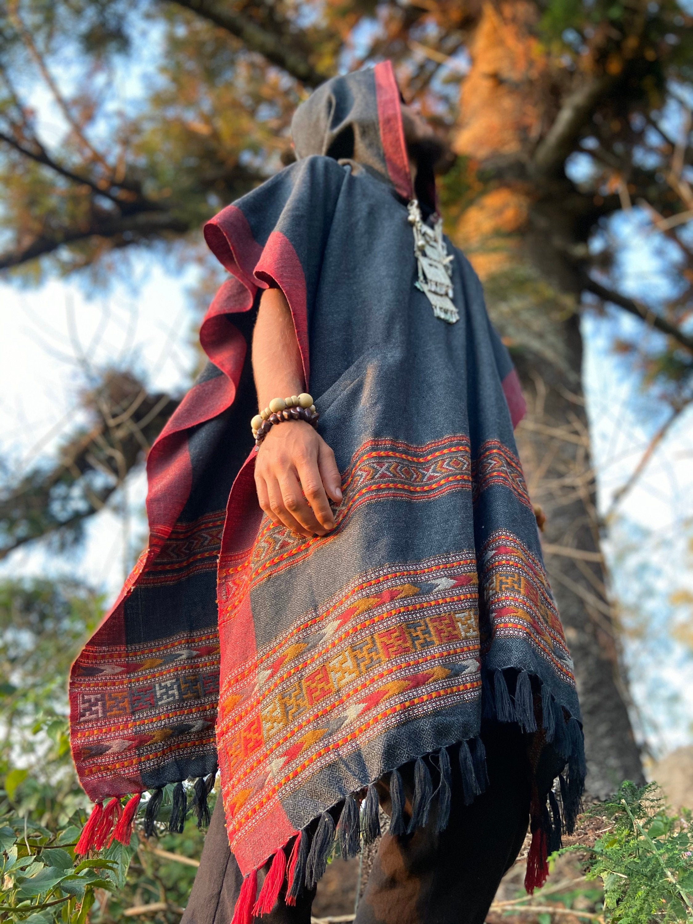 Hippie Bohemian Indian Gypsy Festival Wool Blend Tribal Cape Poncho Fall Winter Hippie Bohemian Indian Gypsy Festival Wool Blend Tribal Cape Poncho Fall Winter