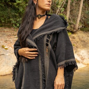 WIZARD Womens Black Hooded Kimono Vest Tribal Ritual Ceremony - Etsy