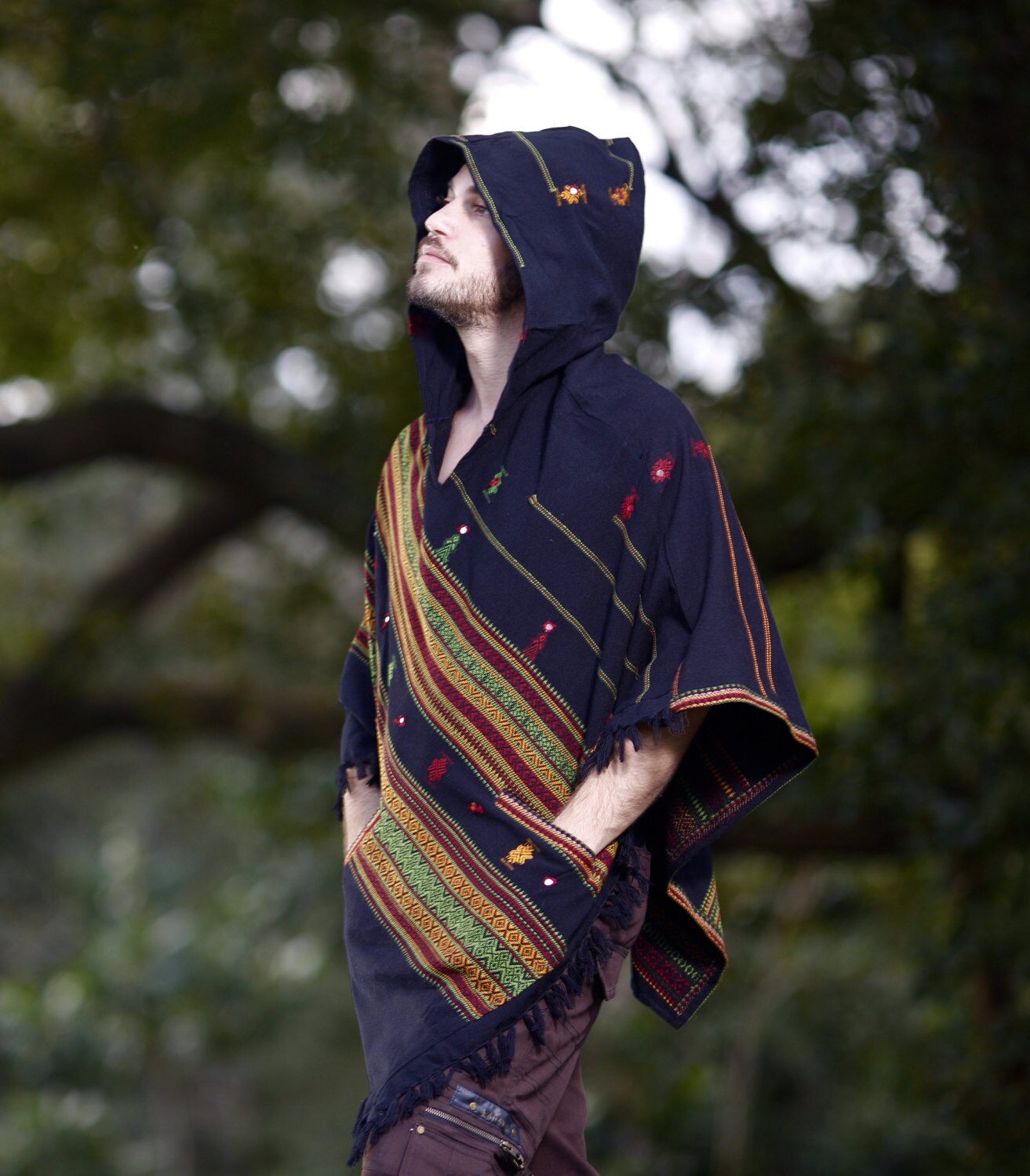 Handmade Black Poncho Cashmere Wool With Big Hood Embroidery - Etsy ...