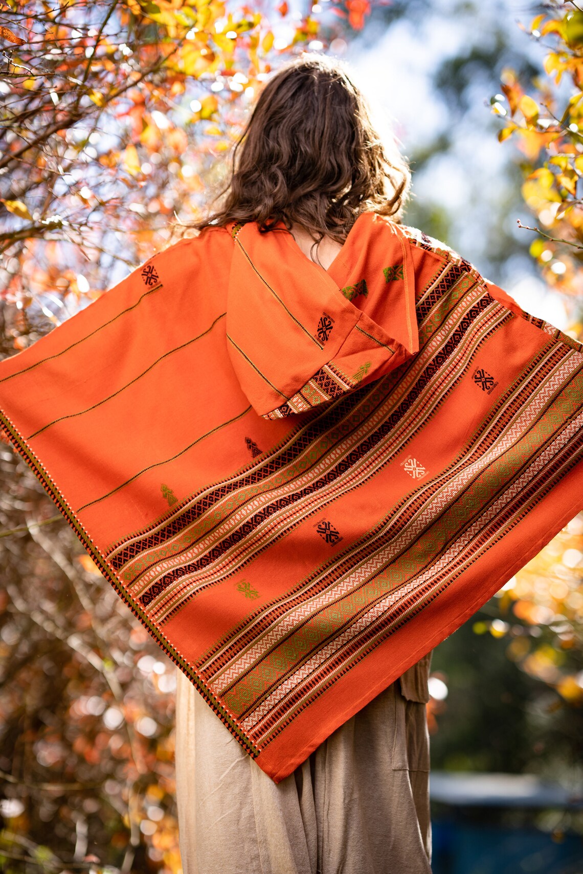orange cashmere poncho